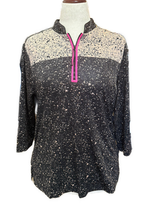 Jamie Sadock Women's Black & Tan 3/4 Sleeve Golf Top Size L