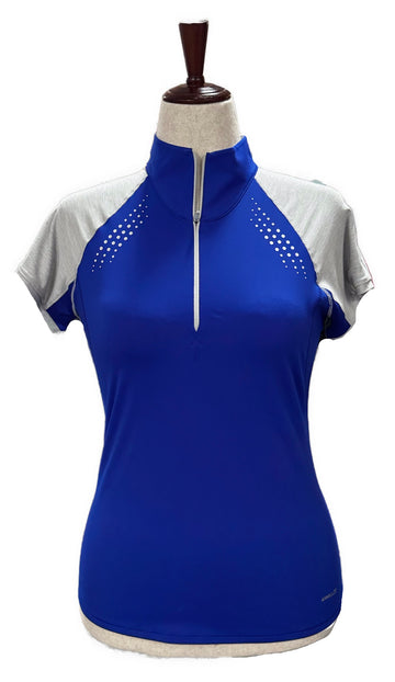 New Annika Cutter & Buck Blue & Gray Women's Short Sleeve Top w/Logo Size S MSP$92
