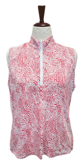 GGBlue Women's Red & White Print Sleeveless Golf Top Size XL MSP$84
