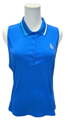 New G/Fore Women's Ribbed Tech Nylon Blue Sleeveless Golf Polo w/ Logo MSP$110-1