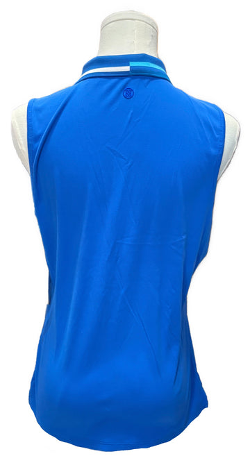 New G/Fore Women's Ribbed Tech Nylon Blue Sleeveless Golf Polo w/ Logo MSP$110 - 0
