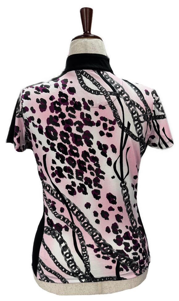 Tail Pink, Black Animal & Chain Print Mock Golf Polo Size S