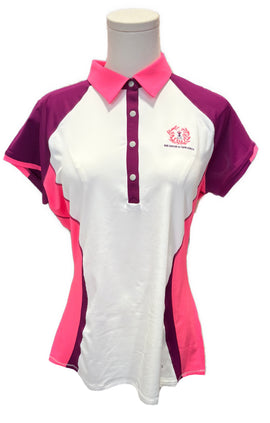 Annika by Cutter & Buck White, Hot Pink & Plum Colorblock Polo w/ Logo Size M