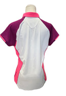 Annika by Cutter & Buck White, Hot Pink & Plum Colorblock Polo w/ Logo Size M-2