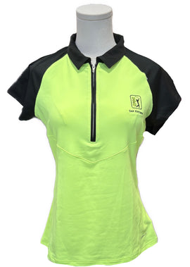 Annika by Cutter & Buck Neon Yellow & Black Colorblock Polo Size S
