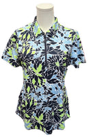 Jofit Navy, Light Blue & Lime Floral Printed Short Sleeve Golf Polo Size S-1