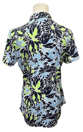 Jofit Navy, Light Blue & Lime Floral Printed Short Sleeve Golf Polo Size S - 0