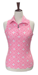 Tzu Tzu Coral & White Geometric Sleeveless Golf Top Size M-1