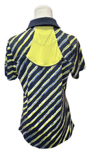 Chase54 Navy, Yellow & White Brushstroke Stripe Polo Size S-2