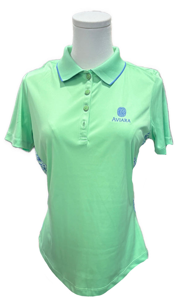 Greg Norman Spring Green & Pale Blue 'Aviara' Logo Polo Size S