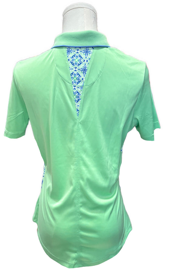 Greg Norman Spring Green & Pale Blue 'Aviara' Logo Polo Size S