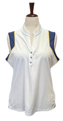 EP NY Women's Snap Y Neck White & Navy Sleeveless Golf Polo Size XL MSP$74-1
