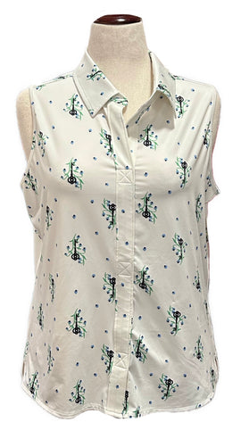 Belyn Key White Floral Sleeveless Golf top Size L MSP$116