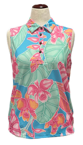 Kenny Flowers Women's Tropical Print Sleeveless Golf Polo Size XL MSP$88
