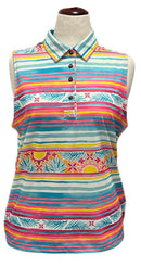 Kenny Flowers Women's Aqua & Pink Striped Sleeveless Golf Top Size XL MSP$88-1