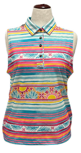 Kenny Flowers Women's Aqua & Pink Striped Sleeveless Golf Top Size XL MSP$88