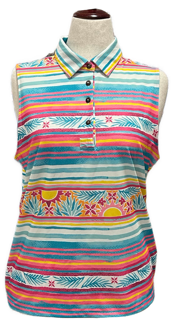 Kenny Flowers Women's Aqua & Pink Striped Sleeveless Golf Top Size XL MSP$88
