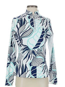 Tail Activewear White, Aqua & Navy Tropical Print Pullover Size S-1