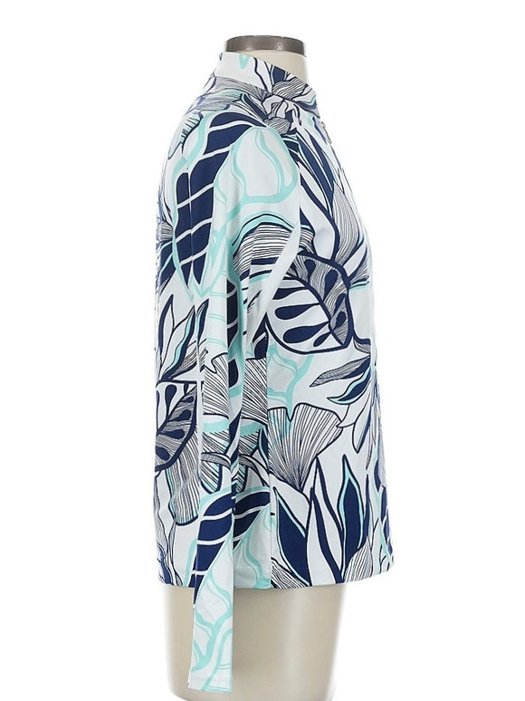 Tail Activewear White, Aqua & Navy Tropical Print Pullover Size S
