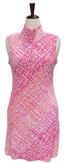 Ibkul Pink & Coral 1/4 Zip Sleeveless Golf Dress Size M