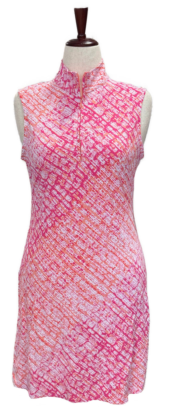 Ibkul Pink & Coral 1/4 Zip Sleeveless Golf Dress Size M