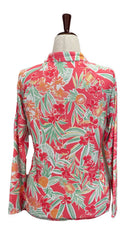 Emerald 18 Coral Floral 1/4 Zip Long Sleeve Pullover Size M-2
