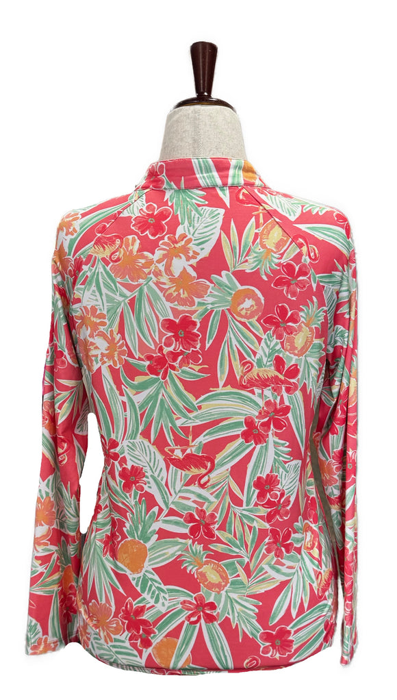 Emerald 18 Coral Floral 1/4 Zip Long Sleeve Pullover Size M