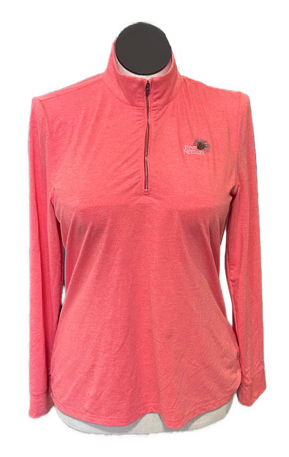Greg Norman Women's Coral Heather Zip Mock Pullover w/ Logo Size L