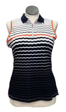 Grandslam Navy & Orange Digital Stripe Ombre Sleeveless Top Size L