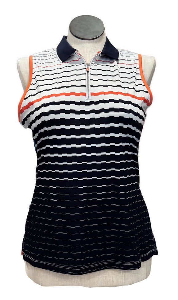 Grandslam Navy & Orange Digital Stripe Ombre Sleeveless Top Size L
