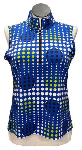 Kinona Navy, White & Green Polka Dot Sleeveless Top Size L