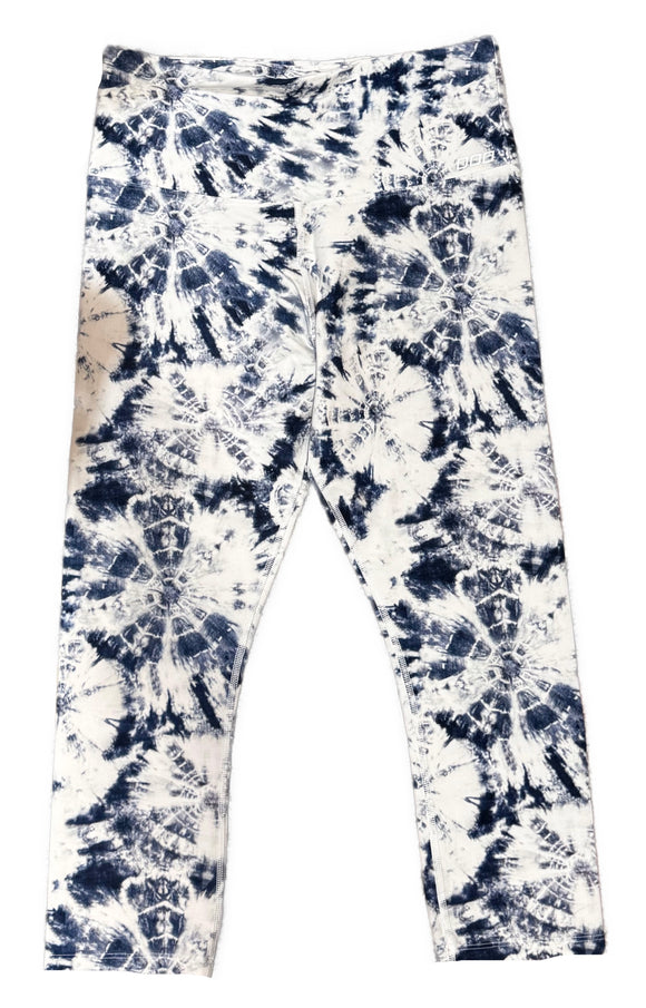 Lorna Jane Women's White & Blue Tie Dye Capri Leggings Size L MSP$72