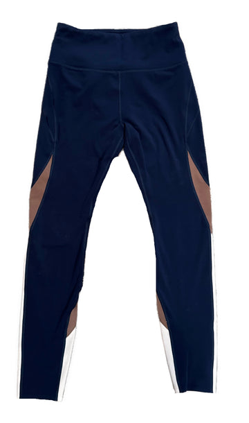 Lorna Jane Blue, Brown & White Colorblock Leggings Size M MSP$72