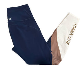 Lorna Jane Blue, Brown & White Colorblock Leggings Size M MSP$72 - 0