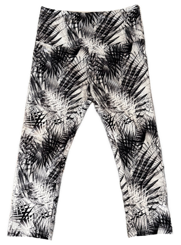 Lorna Jane Women's White & Black Palm Print Cropped Leggings Size L MSP$72