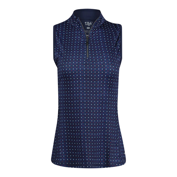 Adair Active 1764 Navy Vienna Sleeveless Print Golf Polo Size M MSP$60