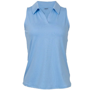 New Jofit Women's Johnny Collar Cutaway Sleeveless Polo - Vista Blue MSP$98