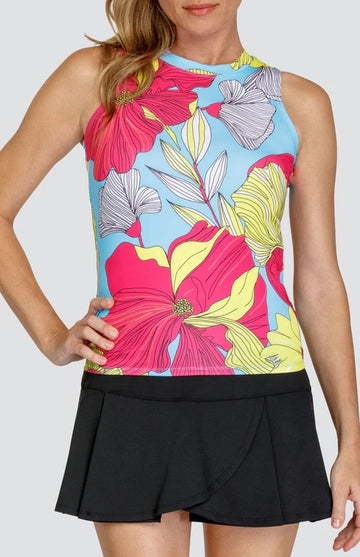 New Tail Activewear Bellamy Hi Lo Tennis Tank -Delicate Blooms MSP$73