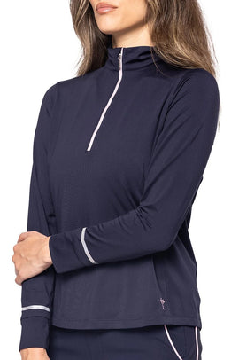 New Golftini Women's Navy/Rose Pink Fabulous Mock Pullover Size M MSP$124 - 0