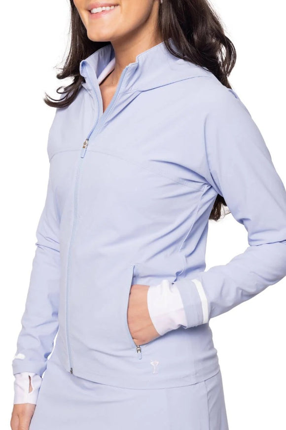 New Golftini Women's Seersucker Blue Be An Athlete Hooded Jacket MSP$164