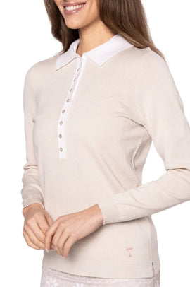 New Golftini Women's Khaki Button Polo Sweater Size M MSP$148