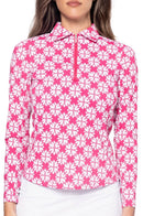 New Golftini Pink Floral Long sleeve Cool Girl Polo Size M MSP$118-1