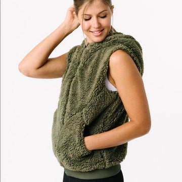 Zyia Active Women's Olive Hooded Sherpa Fleece Vest Size L