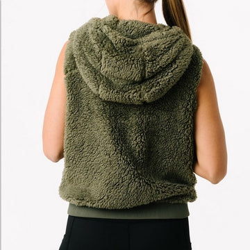 Zyia Active Women's Olive Hooded Sherpa Fleece Vest Size L - 0