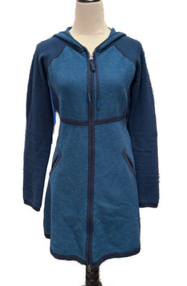 Title Nine Navy & Sky Color Block Full-Zip Hooded Sweater Dress Size M. MSp$189