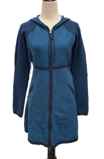 Title Nine Navy & Sky Color Block Full-Zip Hooded Sweater Dress Size M. MSp$189