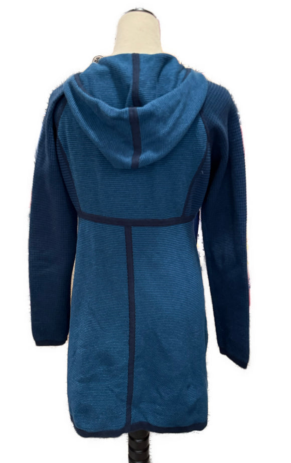 Title Nine Navy & Sky Color Block Full-Zip Hooded Sweater Dress Size M. MSp$189