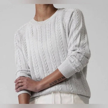 Athleta Crossroads Crew Cable Knit Ivory Metallic Sweater Size S MSP$149