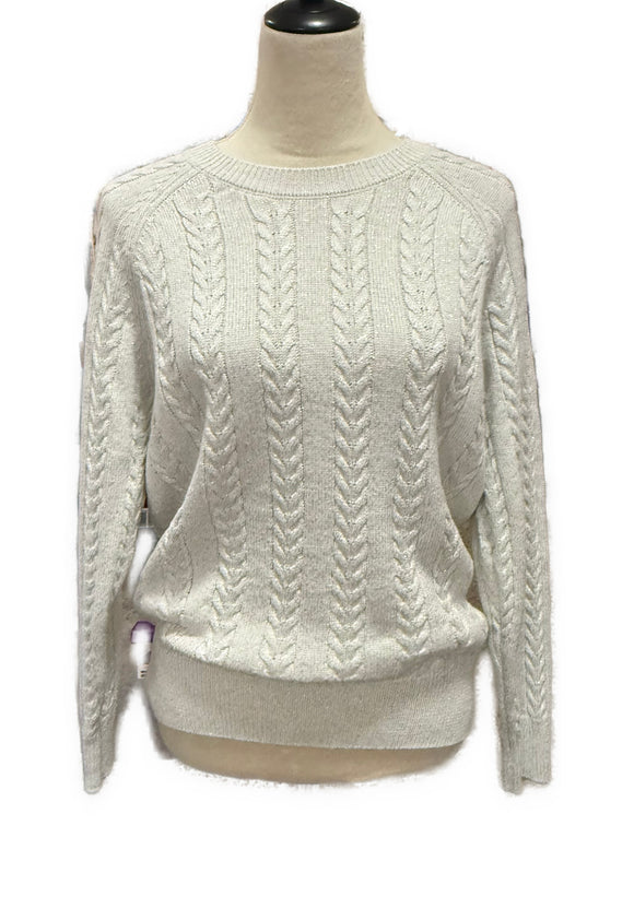 Athleta Crossroads Crew Cable Knit Ivory Metallic Sweater Size S MSP$149
