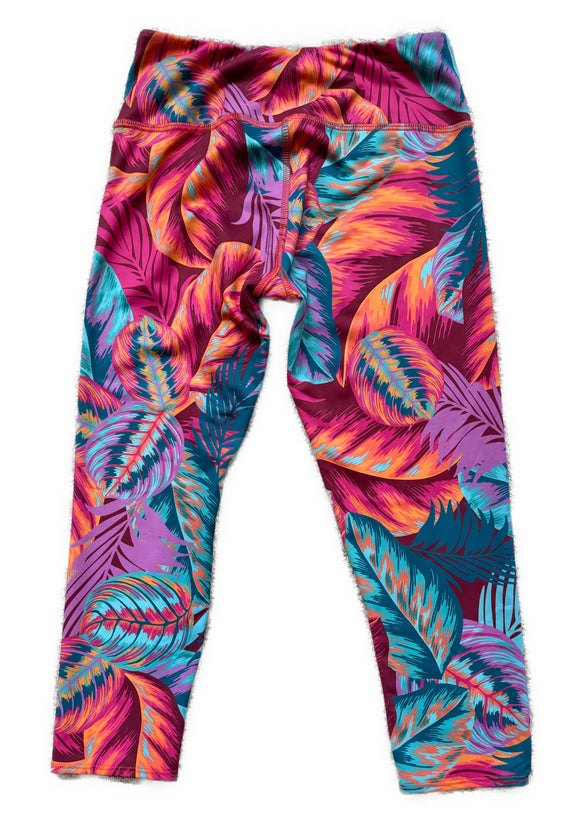 Onzie Flow Hot Pink Tropical Print 21" Leggings Size M/L